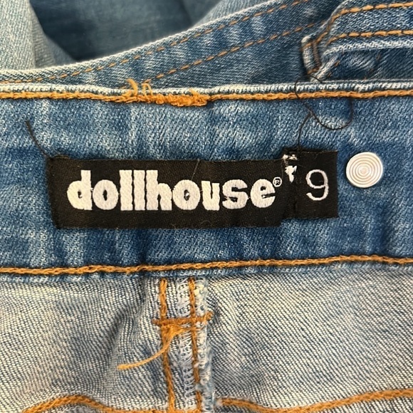 Dollhouse Denim 90's Y2K Distressed Cropped Overall Jeans Size 8/9 - Picture 8 of 9